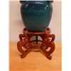 Image 4 : Blue Koi Pot w/ Artificial Orchid Plant on Rosewood Stand