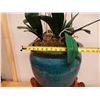 Image 9 : Blue Koi Pot w/ Artificial Orchid Plant on Rosewood Stand