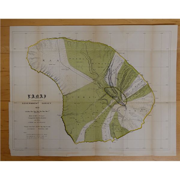 Antique Government Survey Map of Lanai Dated 1878, Reconfirmed in 1906, 27" x 22"