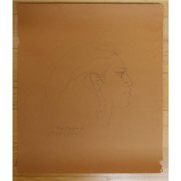 Hawaiian Woman Profile Image Artwork by Pegge Hopper 1980, Unframed, 19" x 22"