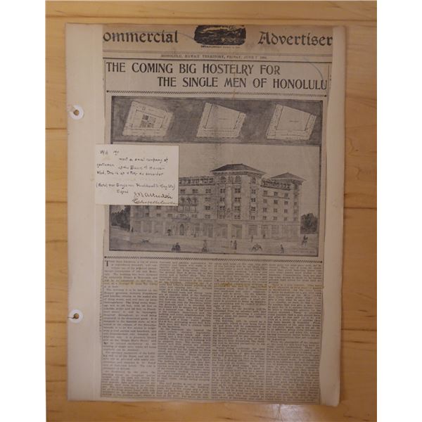 Commercial Advertiser Newspaper Dated 6/7/1901 w/ Note & Signed J.B. Atherton, 11" x 15"