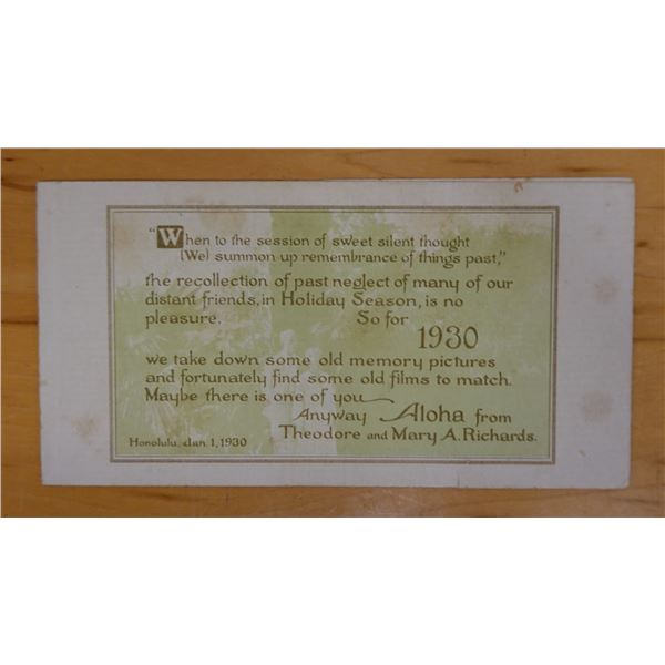 Holiday Season Card w/ Photo from Theodore & Mary A. Richards, 1930, 7"W