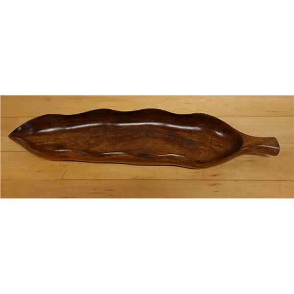 Carved Wooden Leaf Tray w/ Seal of Approval Stamp 22.5"L