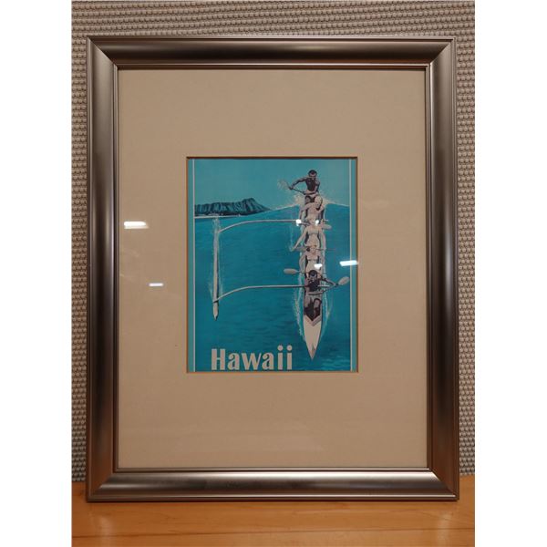 Hawaii Framed Print w/ Outrigger Canoe, Framed & Matted, 16" x 20"