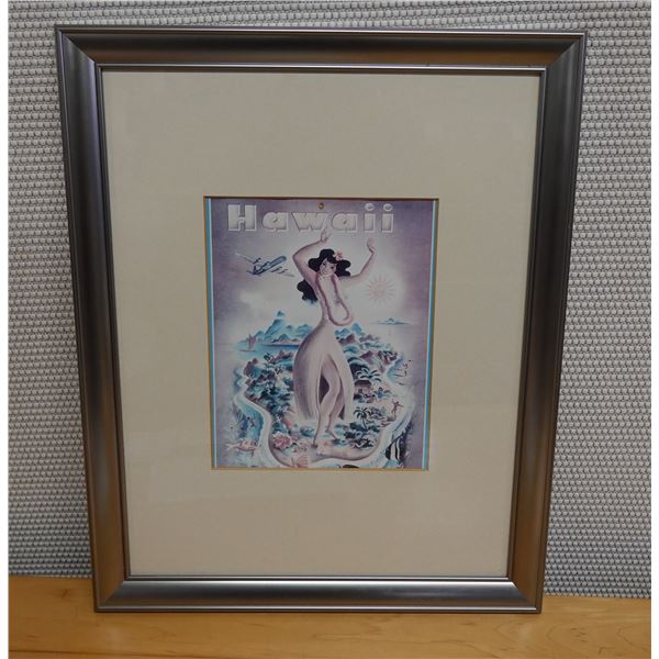 Hawaii Framed Print w/ Hula Dancer, Framed & Matted, 16" x 20"