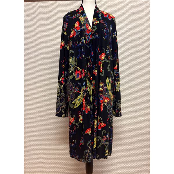 New Johnny Was Women's Black Kimono Coat w/ Butterfly Motif, Size L, 38"L