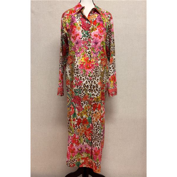 New Johnny Was Women's Floral Tunic w/ Leopard Motif, Size M, 42"L