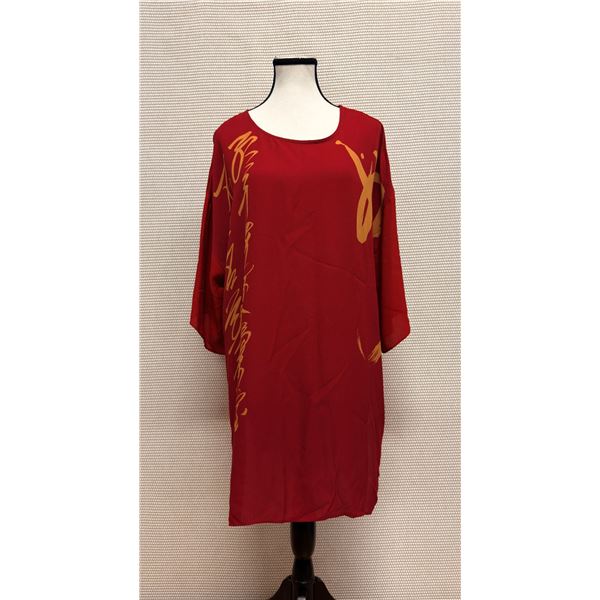 New Anne Namba Women's Red 100% Silk Tunic w/ Gold Accents, Size L, 30"L