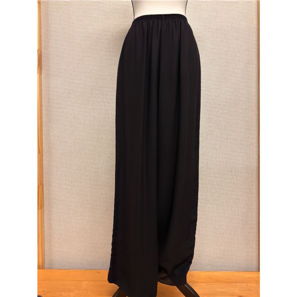 New Anne Namba Women's Black Silk Wide Leg Pants w/ Elastic Waist, Size L, 40"L