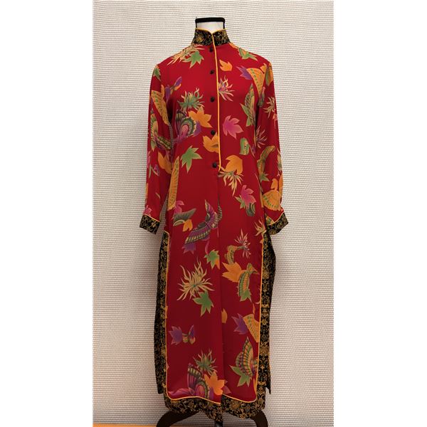 New Anne Namba Women's Red 100% Silk Floral Chung Sam Dress, Size XS, 42"L