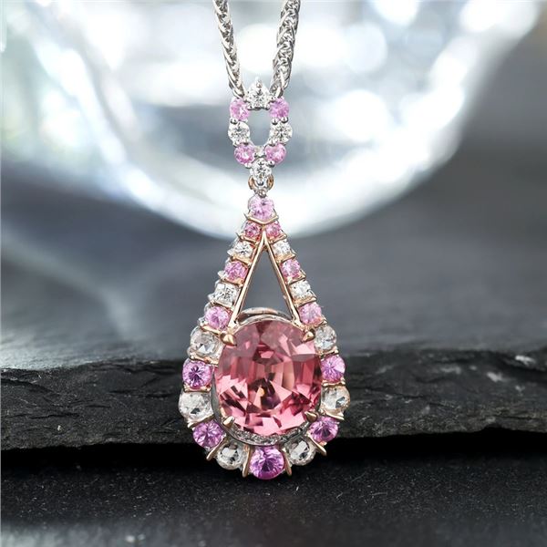 18K Gold Pink Tourmaline Teardrop Pendant
