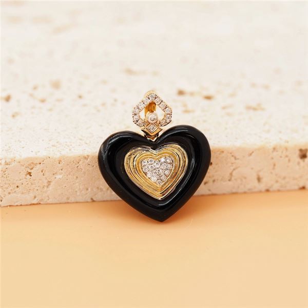 18K Gold Black Onyx Heart Pendant