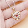 Image 3 : 18K Gold Heart-Shaped Ruby Filigree Pendant