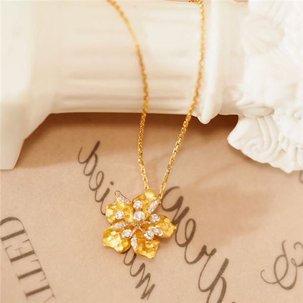 18K Gold Diamond Bauhinia Pendant