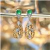 18K Gold Emerald and Diamond Earrings