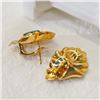 Image 2 : 18K Gold Emerald Lotus Earrings