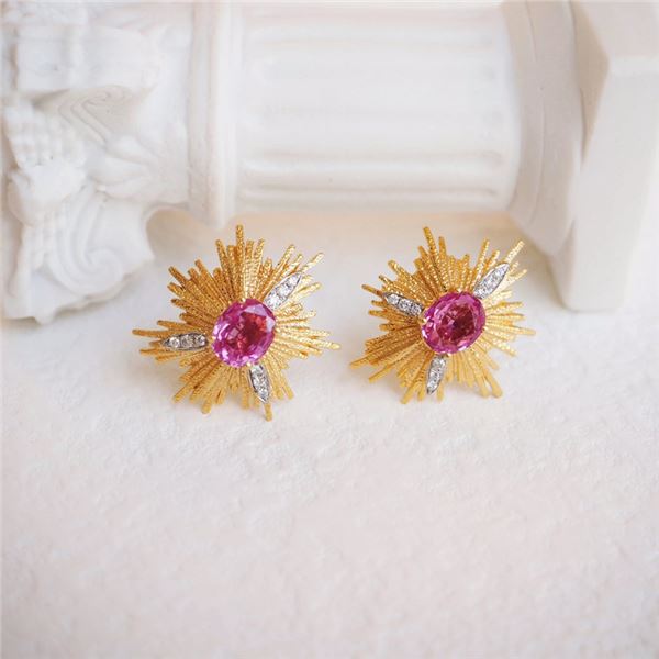 18K Gold Pink Sapphire Earrings