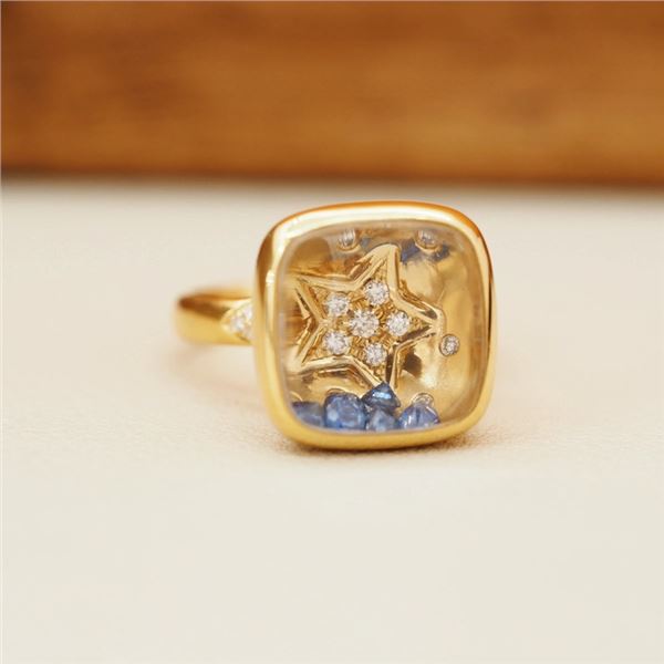 18K Gold Sapphire Star Ring