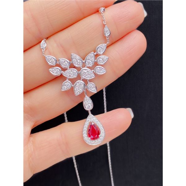 Platinum Ruby Teardrop Necklace