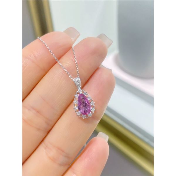 Natural Unheated Pink Sapphire Teardrop Necklace