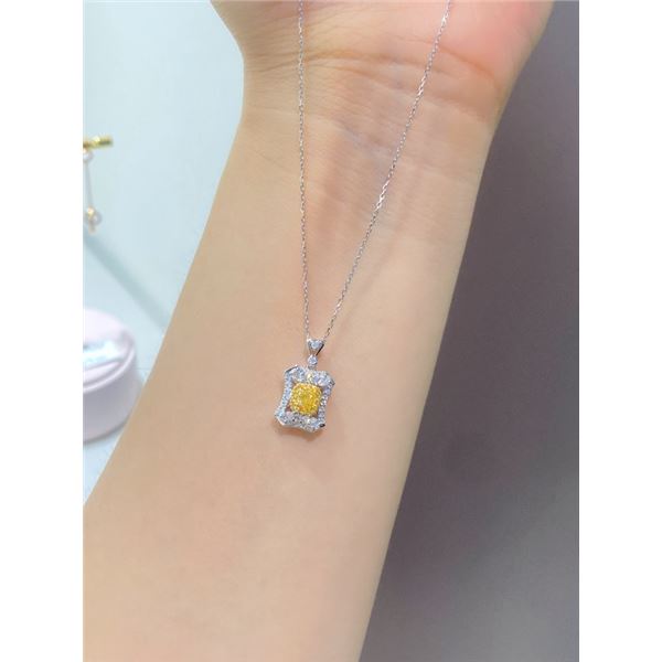 Yellow Diamond Small Square Pendant Necklace