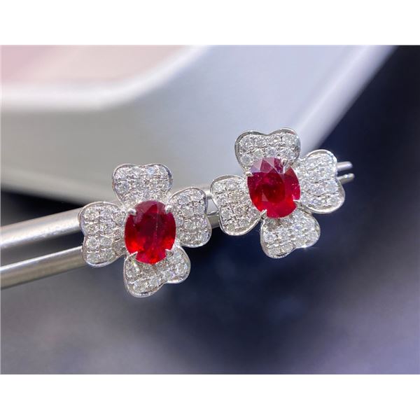 Natural Ruby and Diamond Four-Leaf Clover Earrings