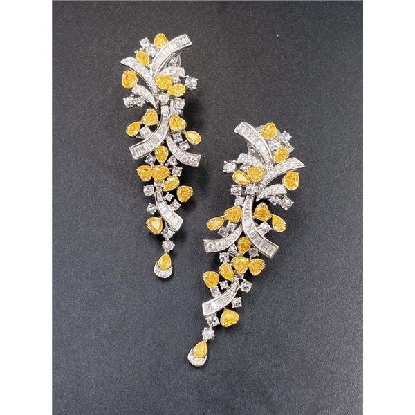 Fancy Yellow Diamond Ribbon Earrings (Baguette & Fancy Cuts)