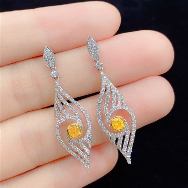 Geometric Spiral Yellow Diamond Drop Earrings