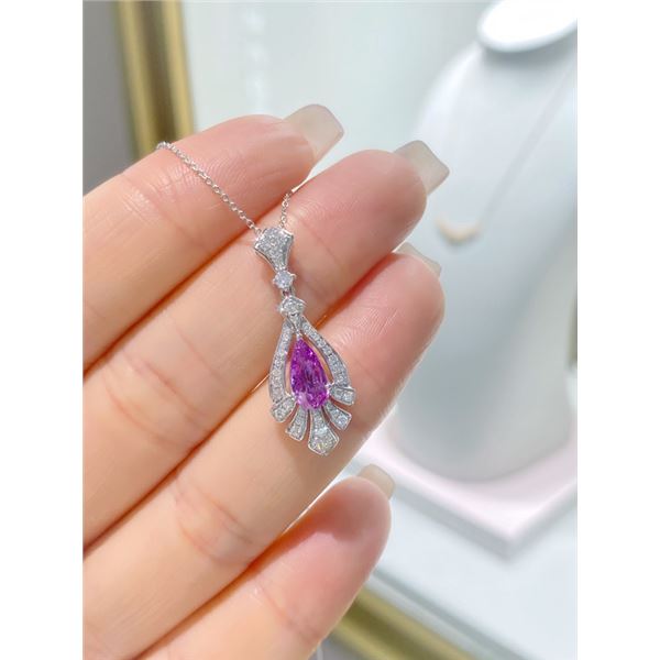 Pink Sapphire Teardrop Diamond Pendant