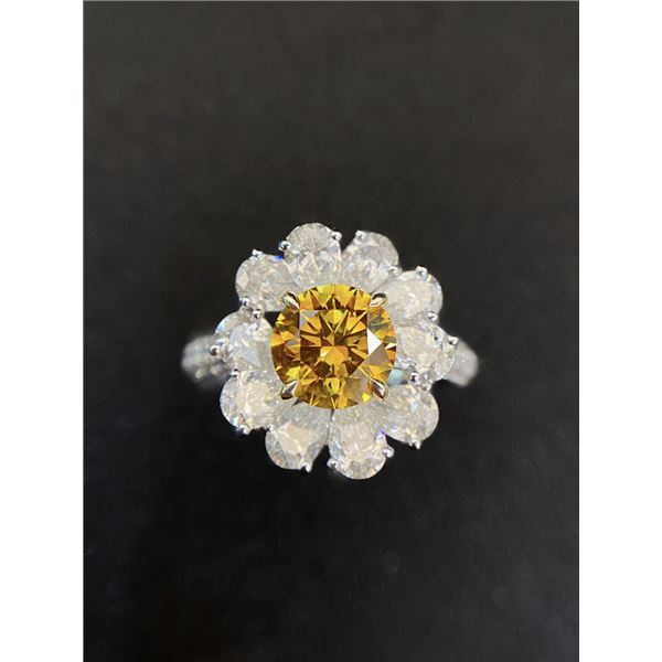 Yellow Diamond Flower Halo Ring