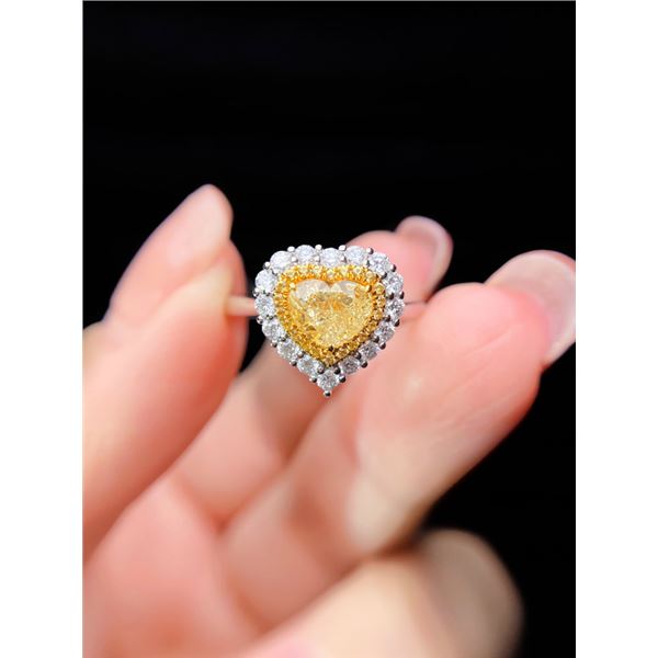 Heart-Shaped Yellow Diamond Double-Halo Ring