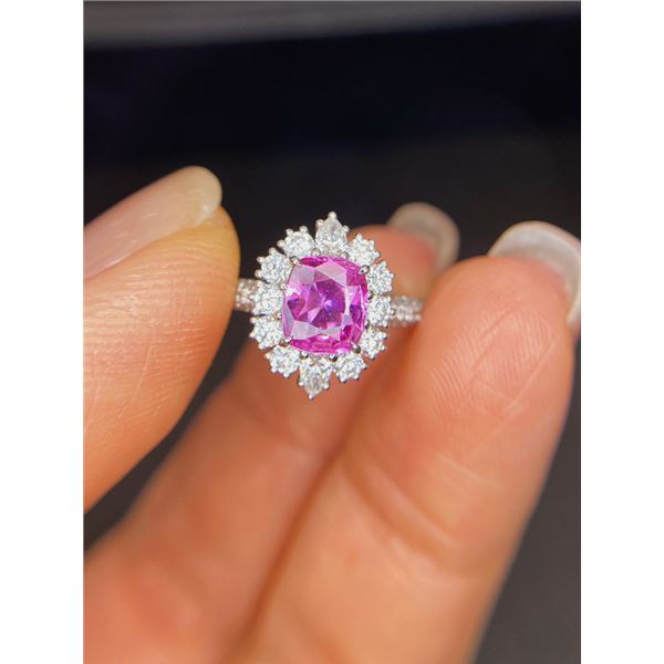 Natural Unheated Padparadscha Sapphire Halo Ring