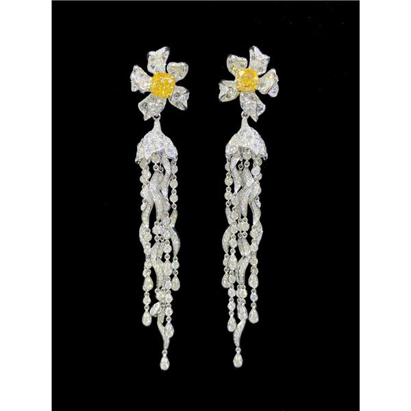 Yellow Diamond Floral Tassel Earrings