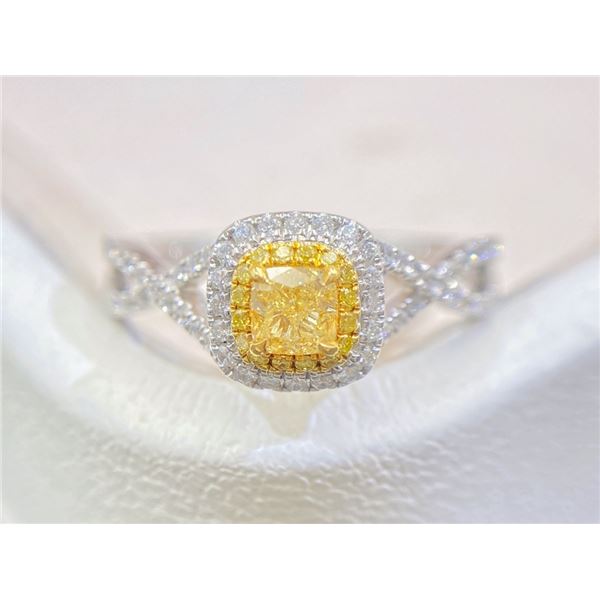 Yellow Cushion Cross-Band Ring