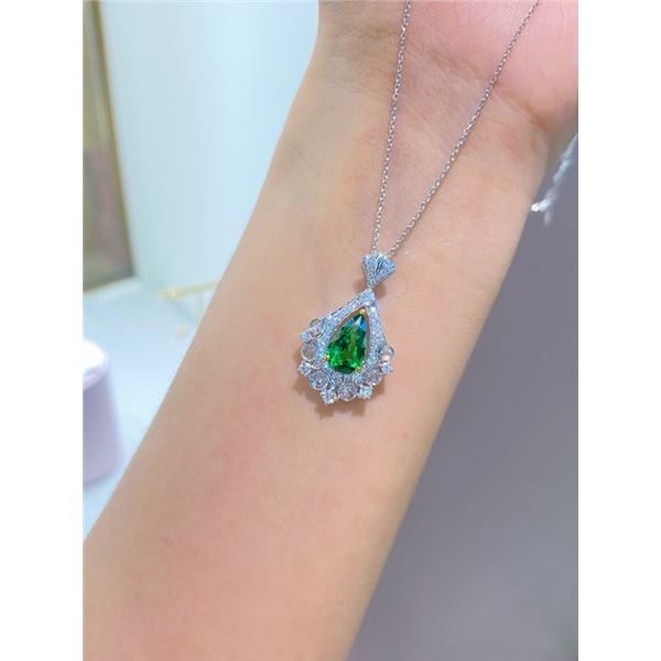 Natural Unheated Tsavorite Teardrop Necklace