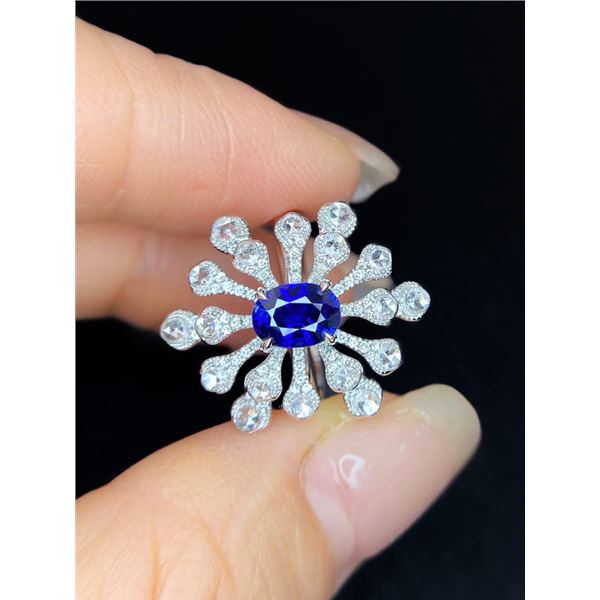 Royal Blue Sapphire Double Petal Ring