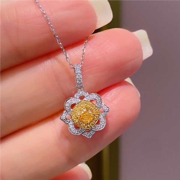 Curved Petal Yellow Diamond Necklace