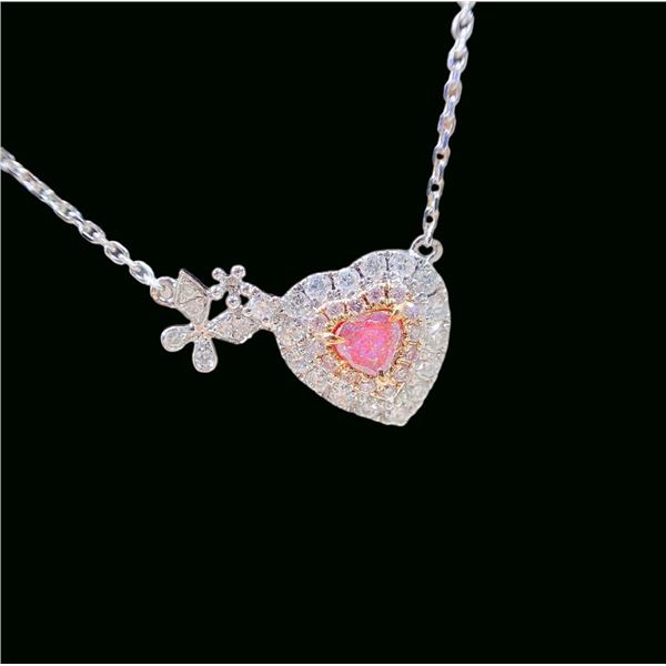 Butterfly Accent Pink Diamond Necklace