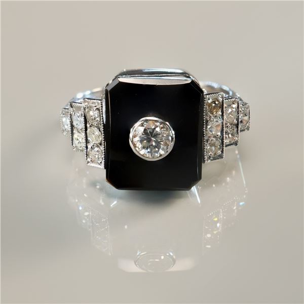 Platinum Onyx and 0.55ctw Diamond Ring