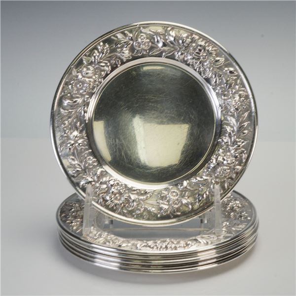 6pc S. Kirk & Son Sterling Silver Repousse Plates