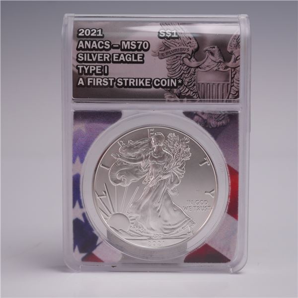 2021 American Silver Eagle Type 1 Dollar Coin ANACS Graded MS 70