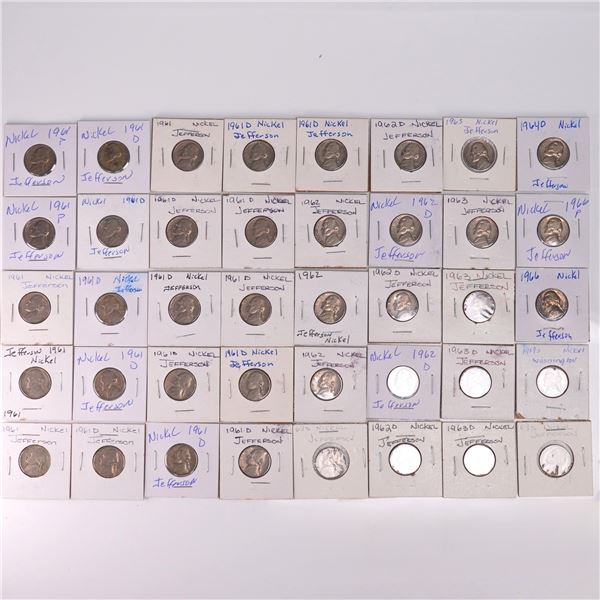 40pc Jefferson Nickel Coins 1961 to 1969 in Holders