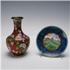 Image 1 : 2pc Chinese Cloisonne Enamel Group, Vase & Plate