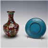 Image 2 : 2pc Chinese Cloisonne Enamel Group, Vase & Plate