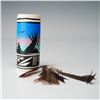 Image 1 : Native American Hand-Painted Feathered Pottery Vase
