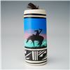 Image 2 : Native American Hand-Painted Feathered Pottery Vase