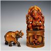 Image 1 : 2pc Exotic Wooden India Art Sculptures, Ganesha and Elephant