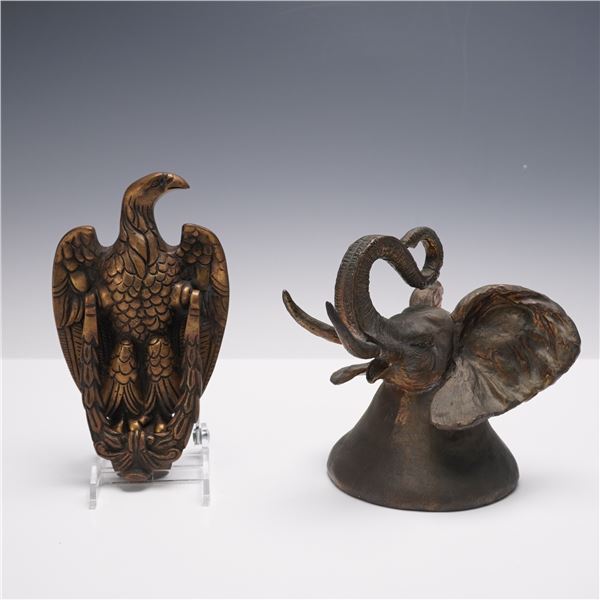 2pc Cast Metal Carl Wagner Elephant Bell and Eagle Doorknocker