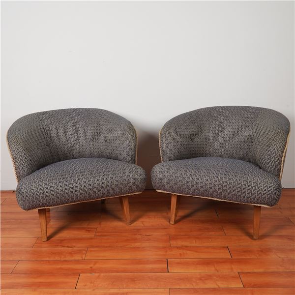 Pair of Mid Century Modern Barrel Back Lounge Chairs