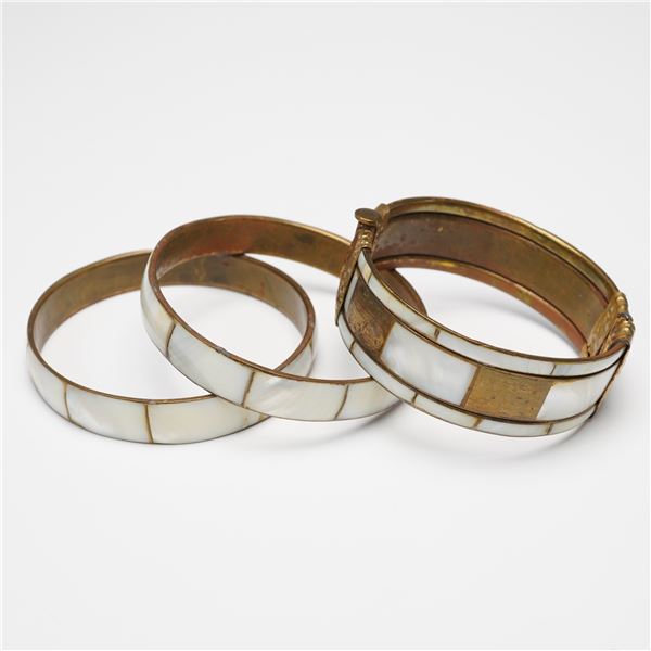 3pc Gold-Tone and Mother of Pearl Bracelets